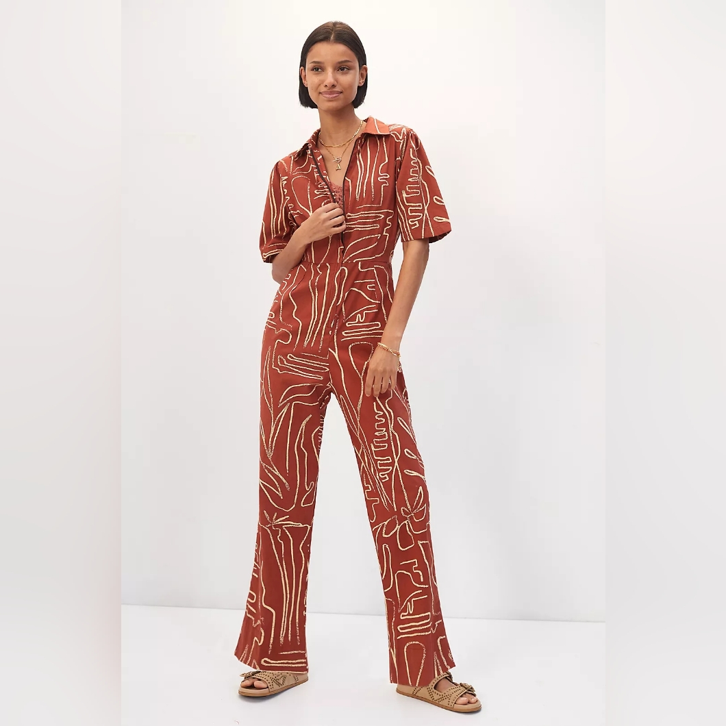 Bel Kazan Kami Jumpsuit Mocha Rye Small Abstract Print Boho